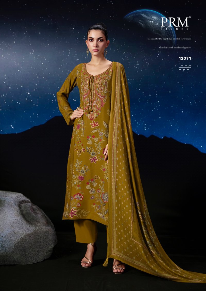 Moon By Prm Viscose Pashmina Printed Fancy Work Dress Material